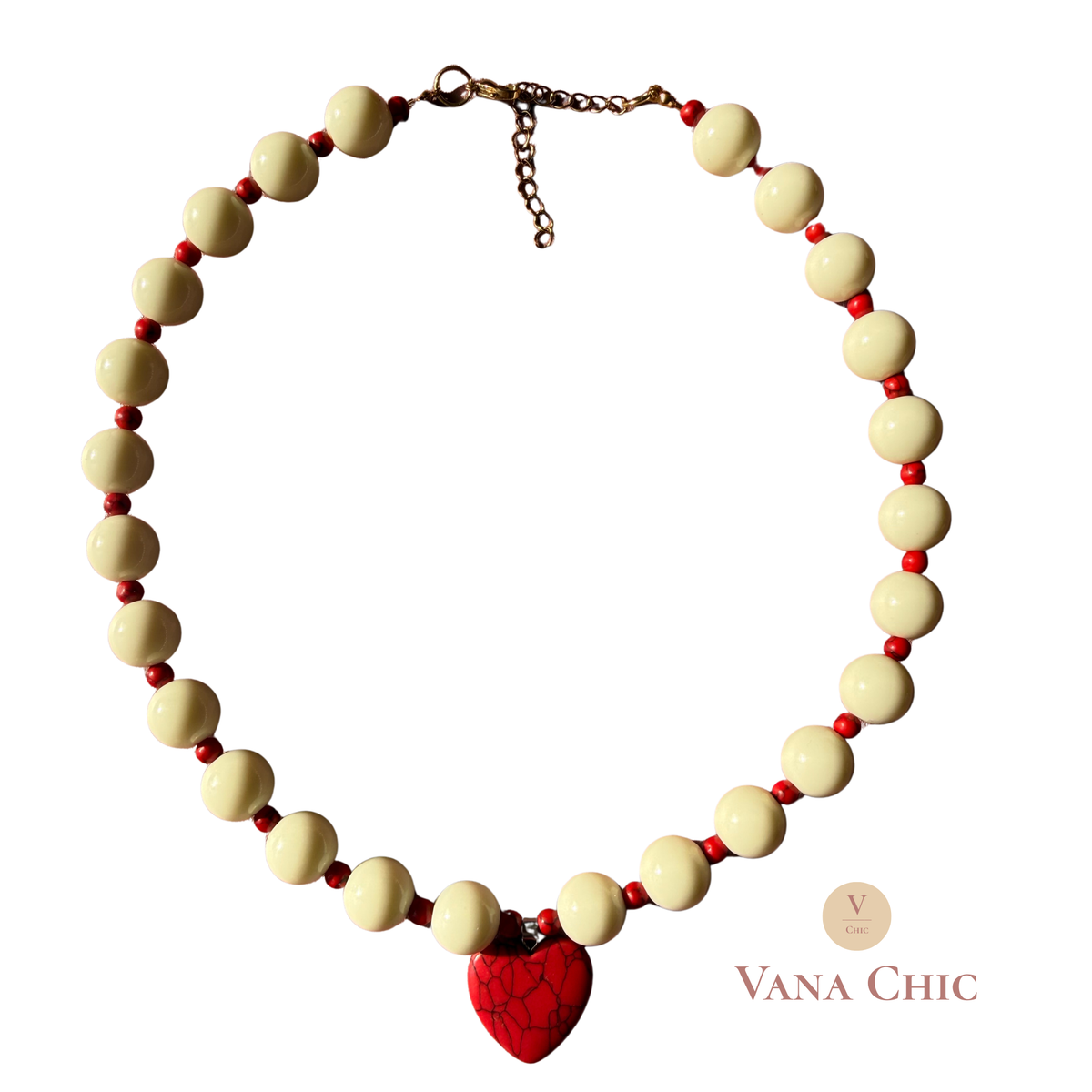 Collar Chicle con Dije de Corazón piedra Howlita.