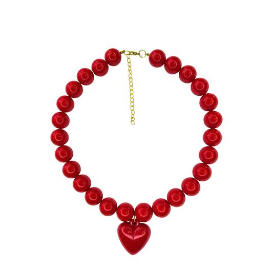 Collar de Perlas Acrílicas y dije corazón color rojo | Vana Chic