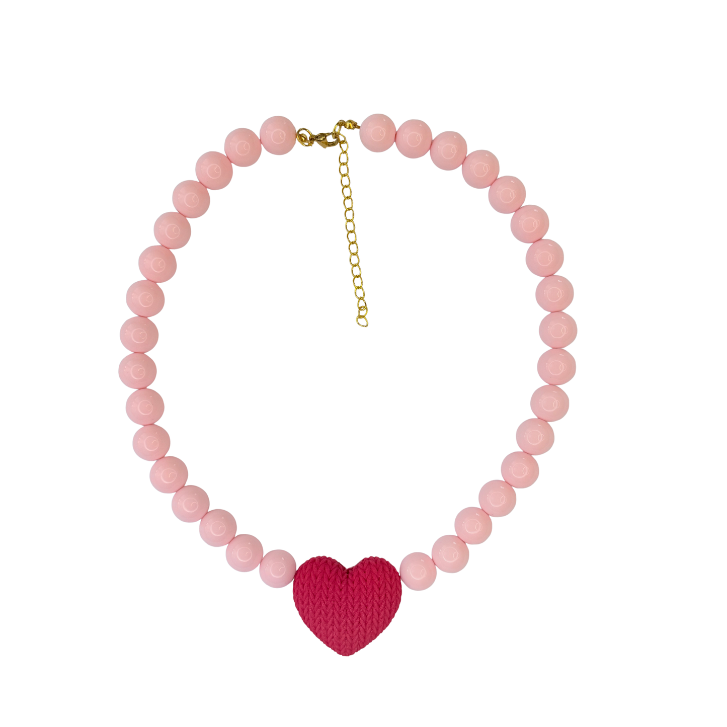 Collar Perla Chicle Rosado con Dije Corazón Magenta | Vana Chic