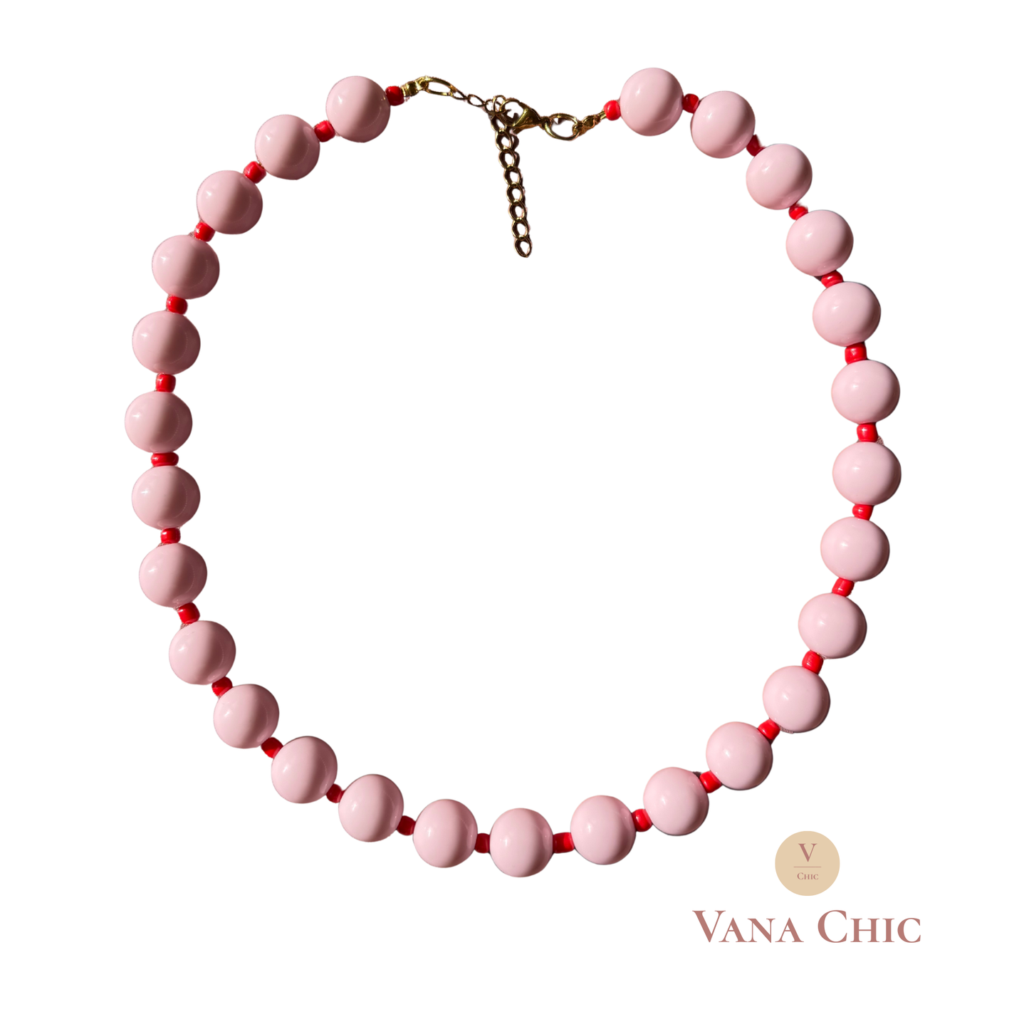 Collar de perla Chicle rosado con rojo