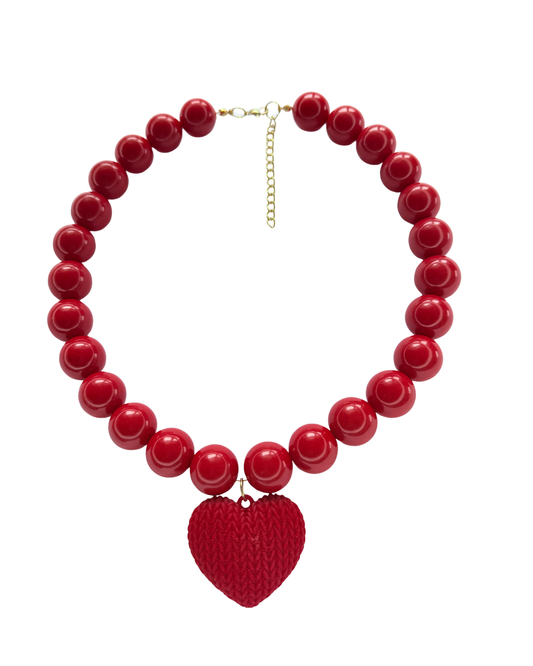 Maxi Collar Perla Rojo con Corazón