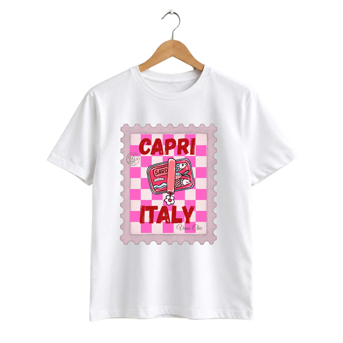 Polera de algodón 100% con estampado Sardinas, Capri