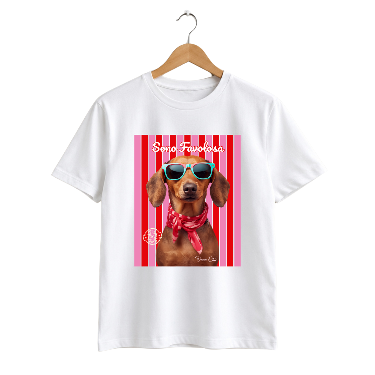 Polera algodón con diseño perro salchicha.
