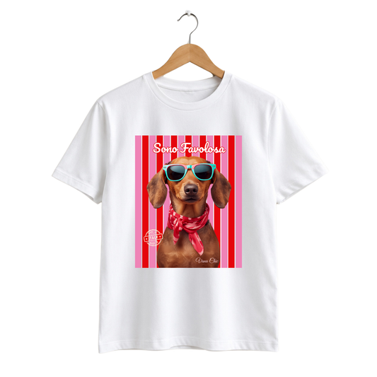 Polera algodón con diseño perro salchicha.
