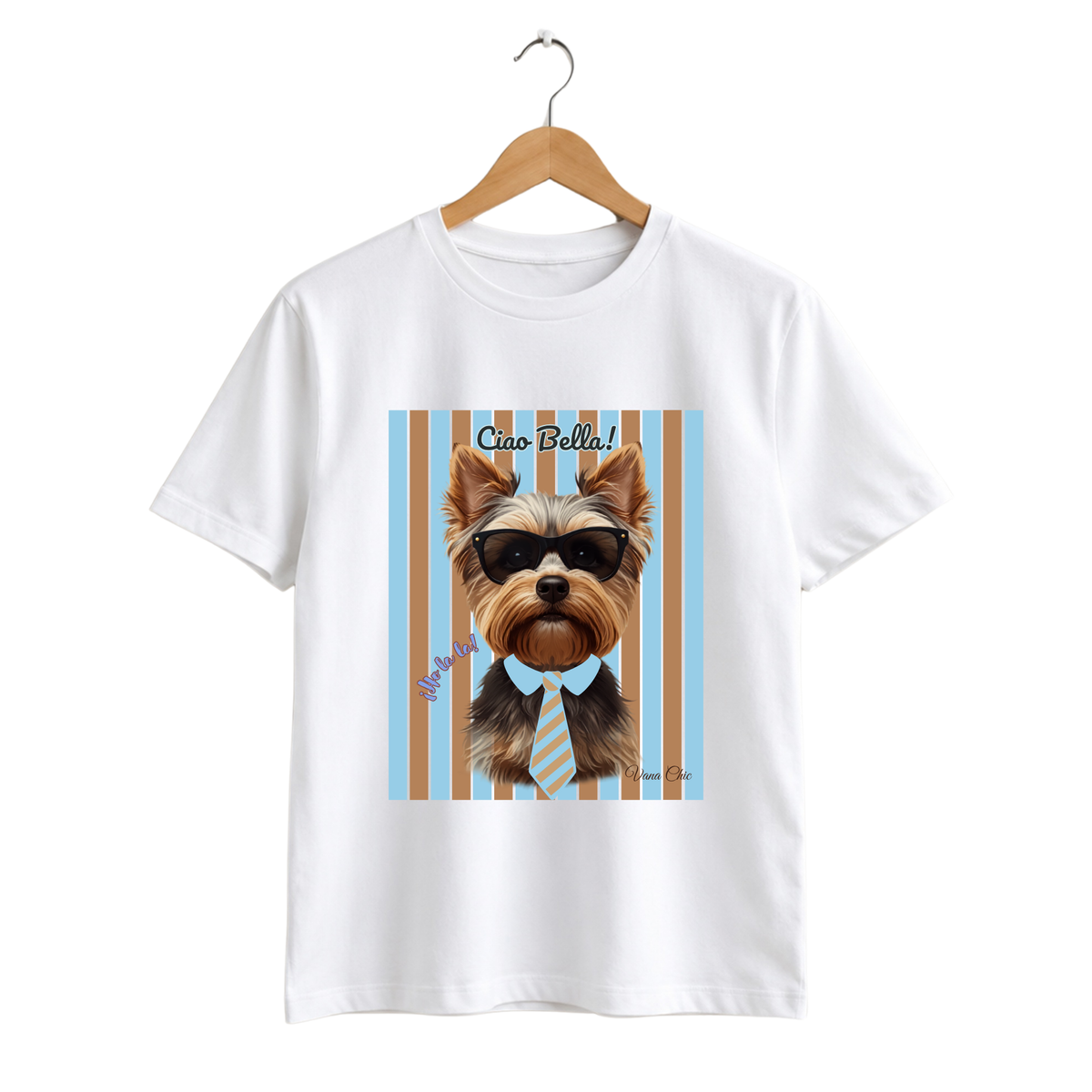 Polera blanca de algodón con estampado Yorkshire