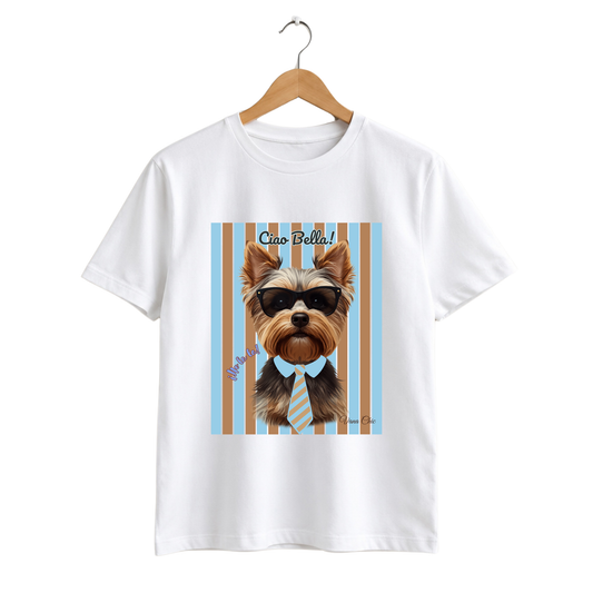 Polera blanca de algodón con estampado Yorkshire