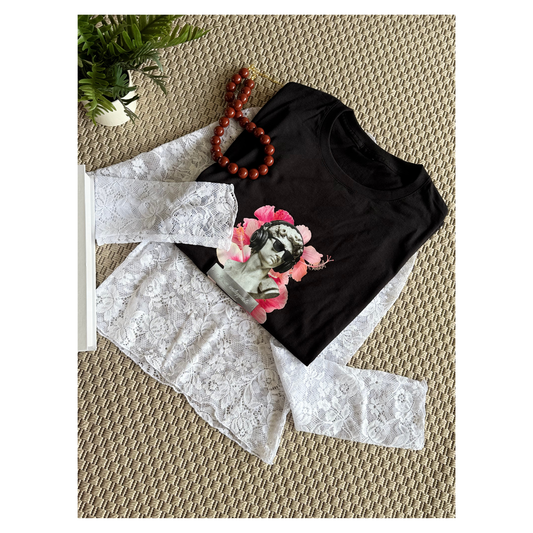 Polera encaje blanco manga larga