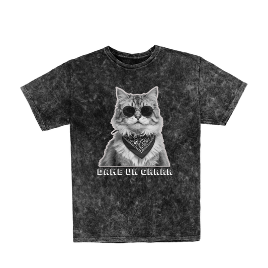 Polera Algodón Mineral Wash con Estampado de Gato con Gafas | Vana Chic