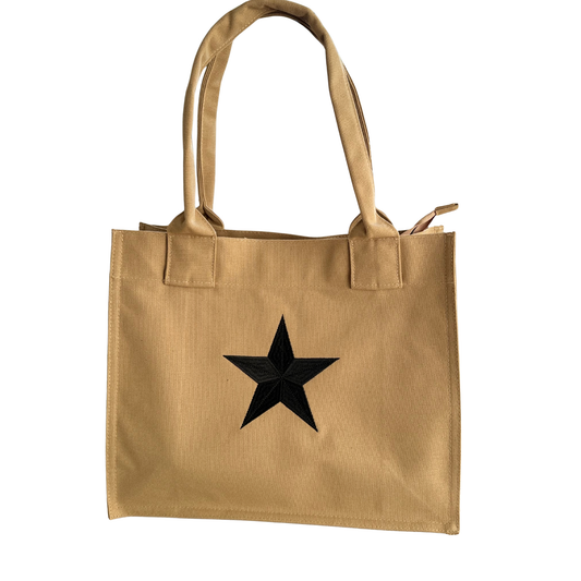 Tote Bag Café Claro Militar con estrella negra bordada 38x31 cm