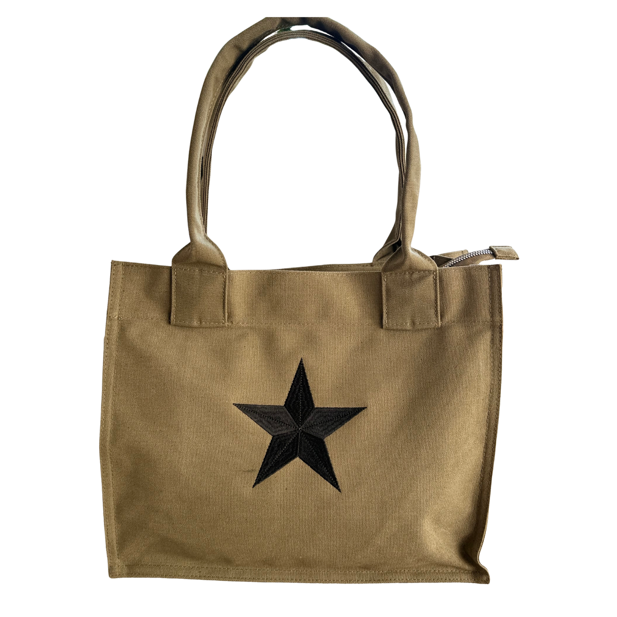 Tote Bag Verde Militar con Estrella Bordada 38x31 cm