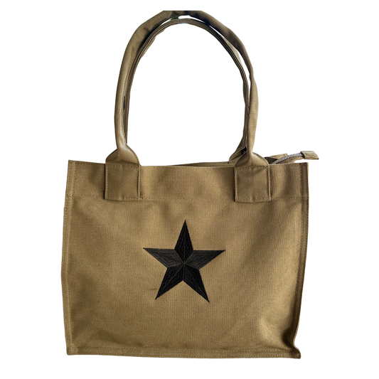 Tote Bag Verde Militar con Estrella Bordada 38x31 cm